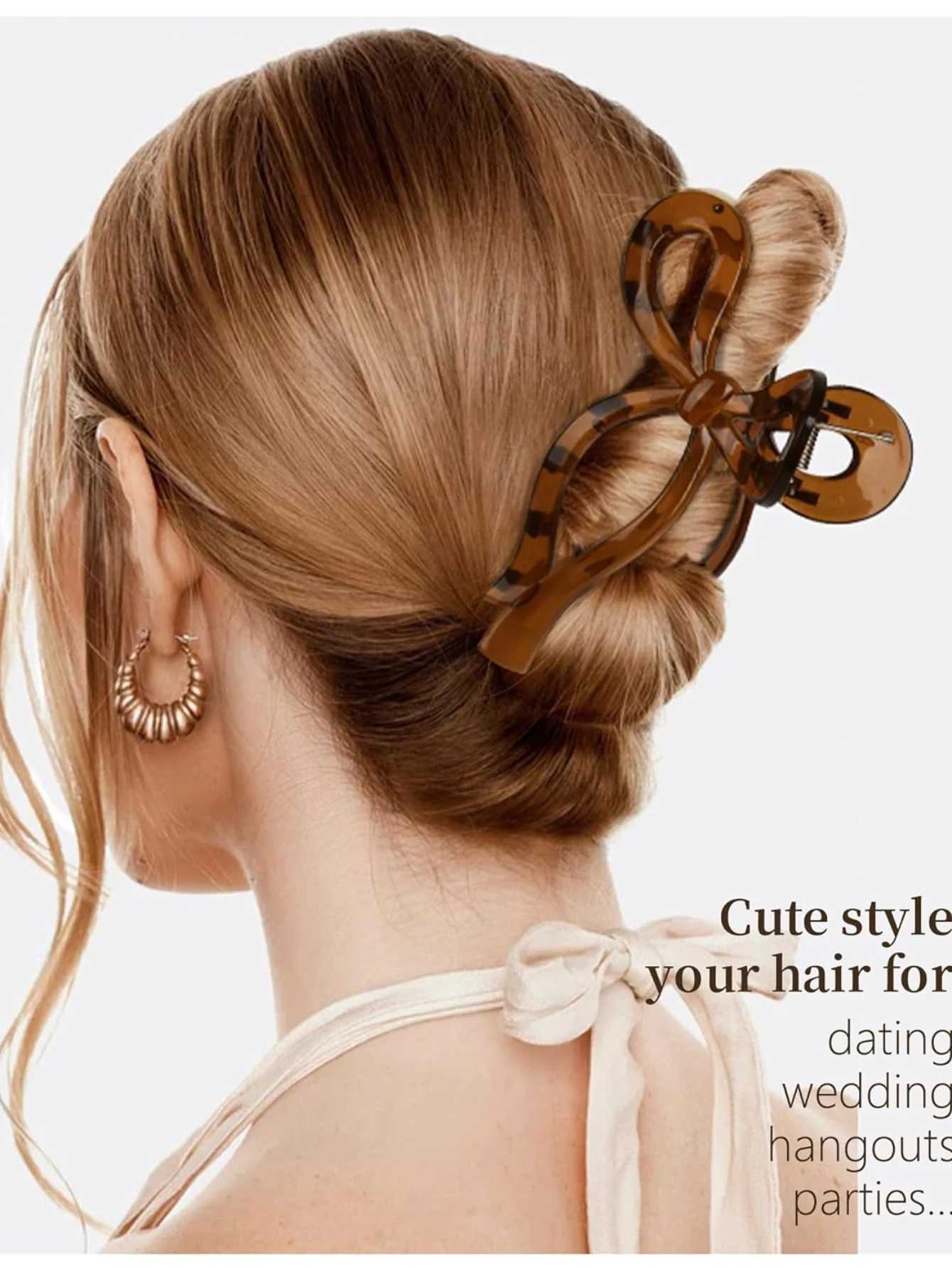 Bow claw clip female bow 5-inch headband fashionable claw clip thick hair clip pink ribbon clip white Y2504012