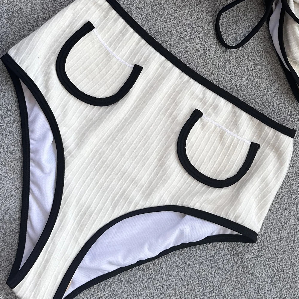 Ribbed bikini swimsuit womens high waisted swimsuit bandage bikini set high cut swimsuit biquini high waisted beach swimsuit 250408