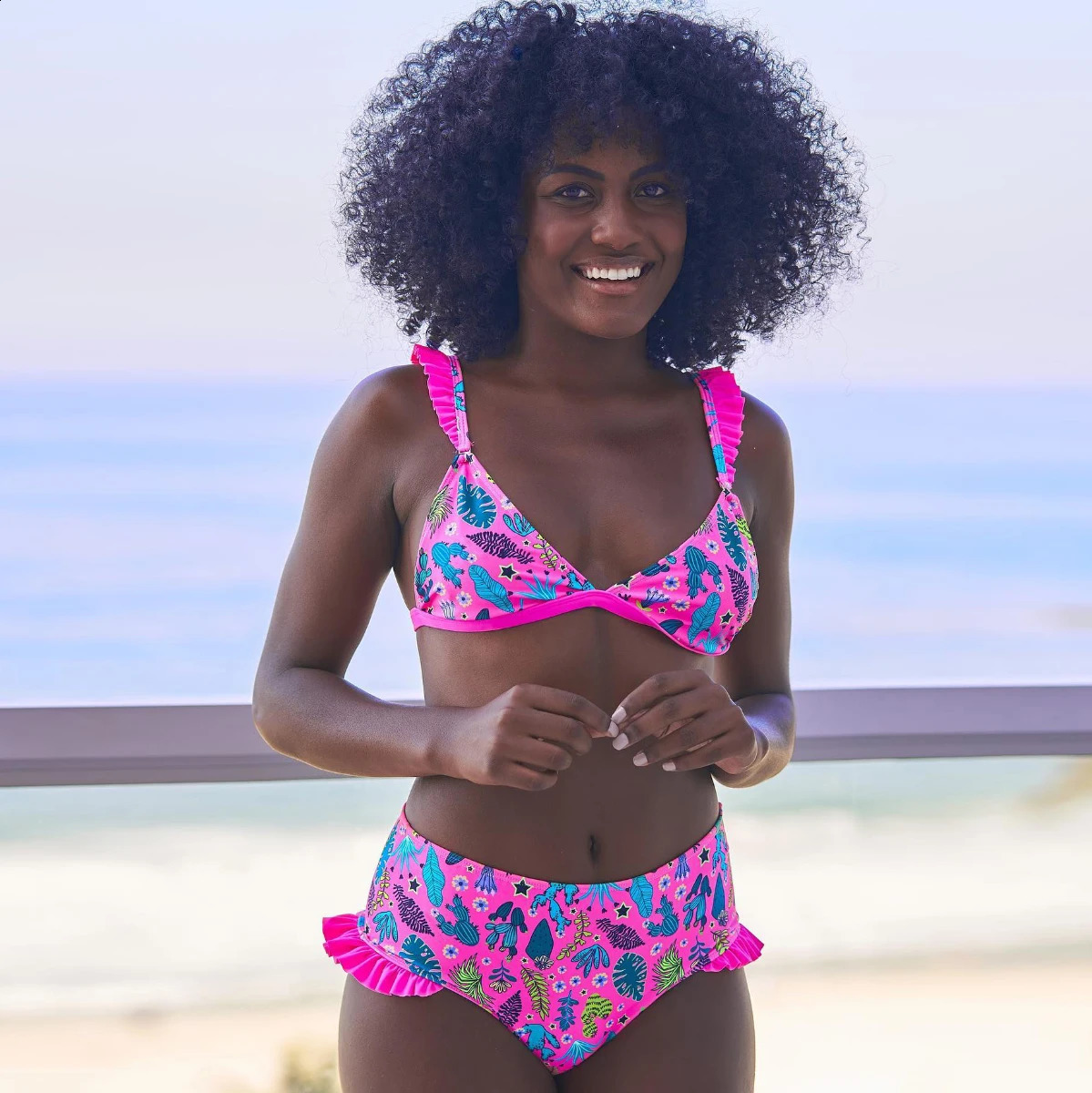 High waisted bikini set sexy lace floral swimsuit two-piece swimsuit womens printed beach swimsuit 250408