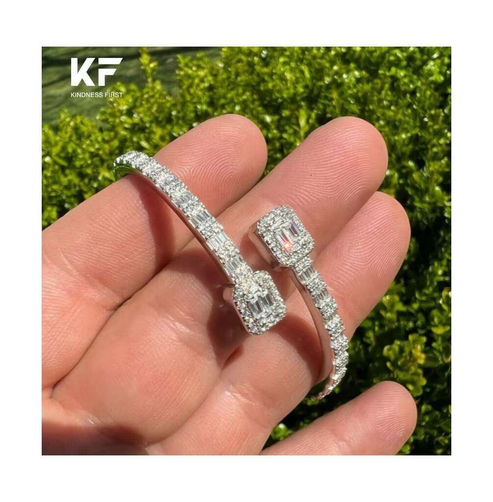 Fine Jewelry 925 Sterling Silver Iced Out VVS Baguette Moissanite Bracelet T Square Diamond Cuban Link Bangles for Women Men