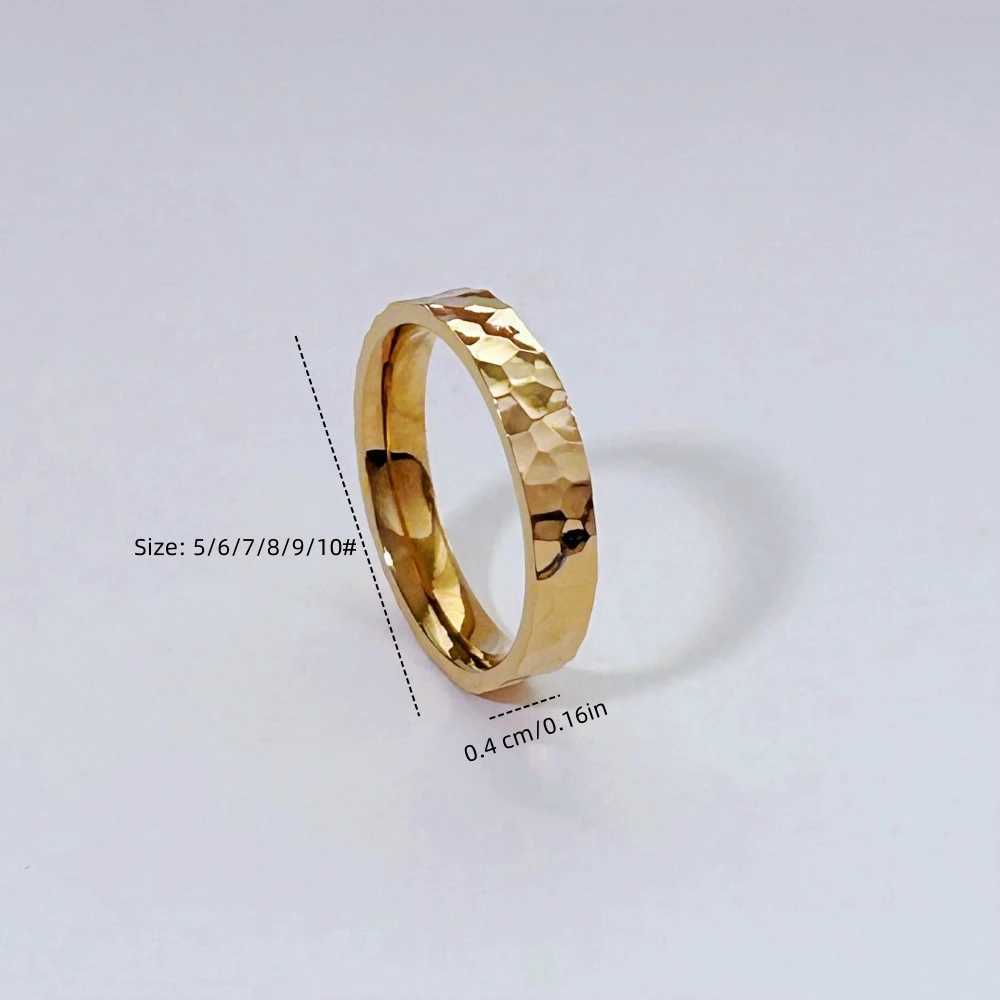 Stainless steel gold 4mm hammer shaped ring suitable for women size 5/6/7/8/9/10# engagement jewelry waterproof giftXJ250412