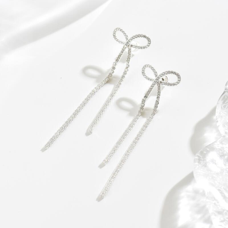 bridal sier bow rhie Women's Chandelier tassel Sparkg crystal Halloween long pendant earrings