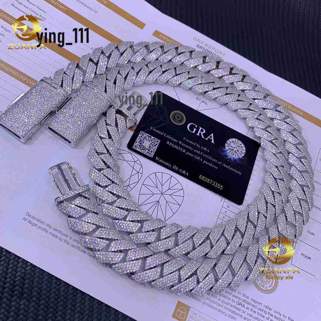 20mm Pass Diamond Tester Gra Certificate Hip Hop Jewelry Silver 925 Necklace Vvs Moissanite Iced Out Cuban Link Chain