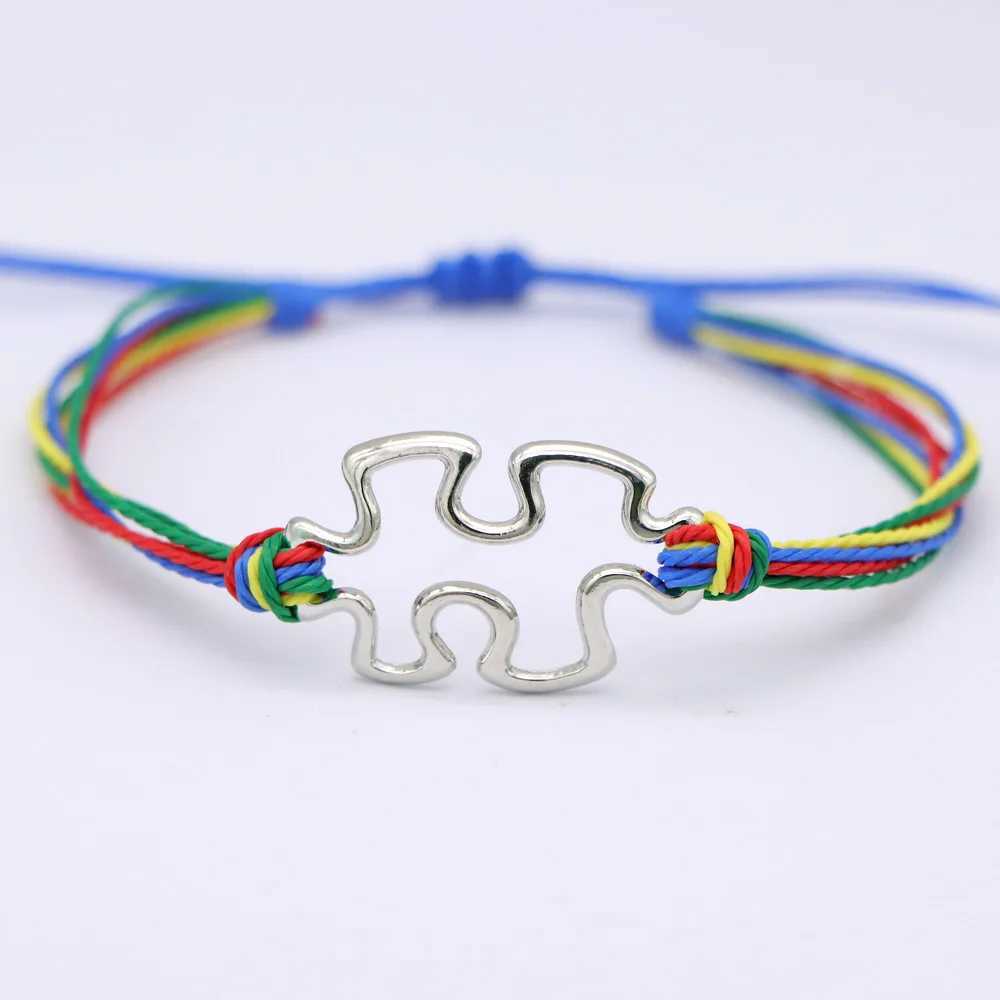 Autism Awareness Puzzle Charm Bracelets Colorful Rope Adjustable Jewelry Gift Drop ShippingC250411