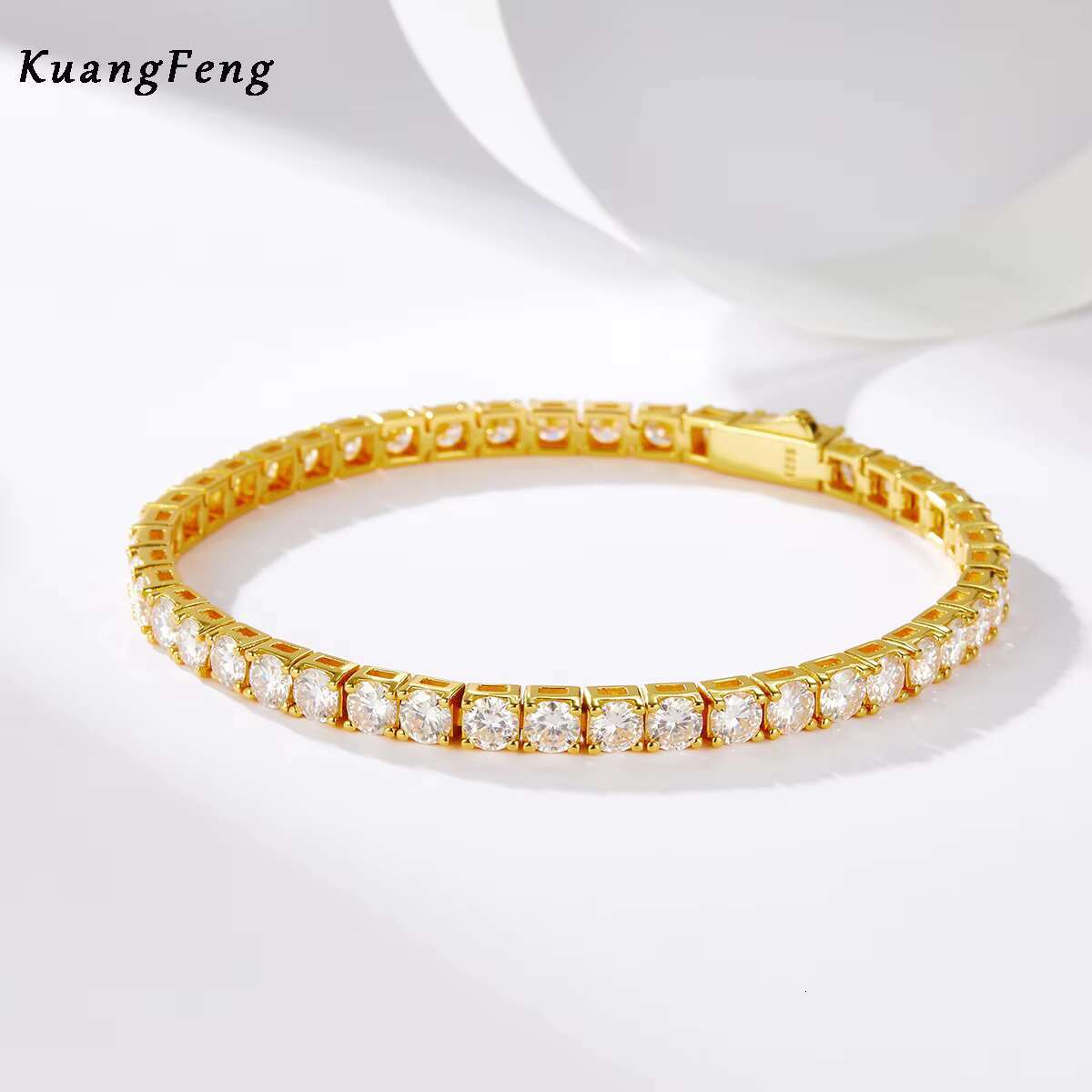 12462 Fine Fashion 925 Sterling Silver and 18K Gold Plated Moissanite Tennis Bracelet for Men Women Hiphop Rock Style