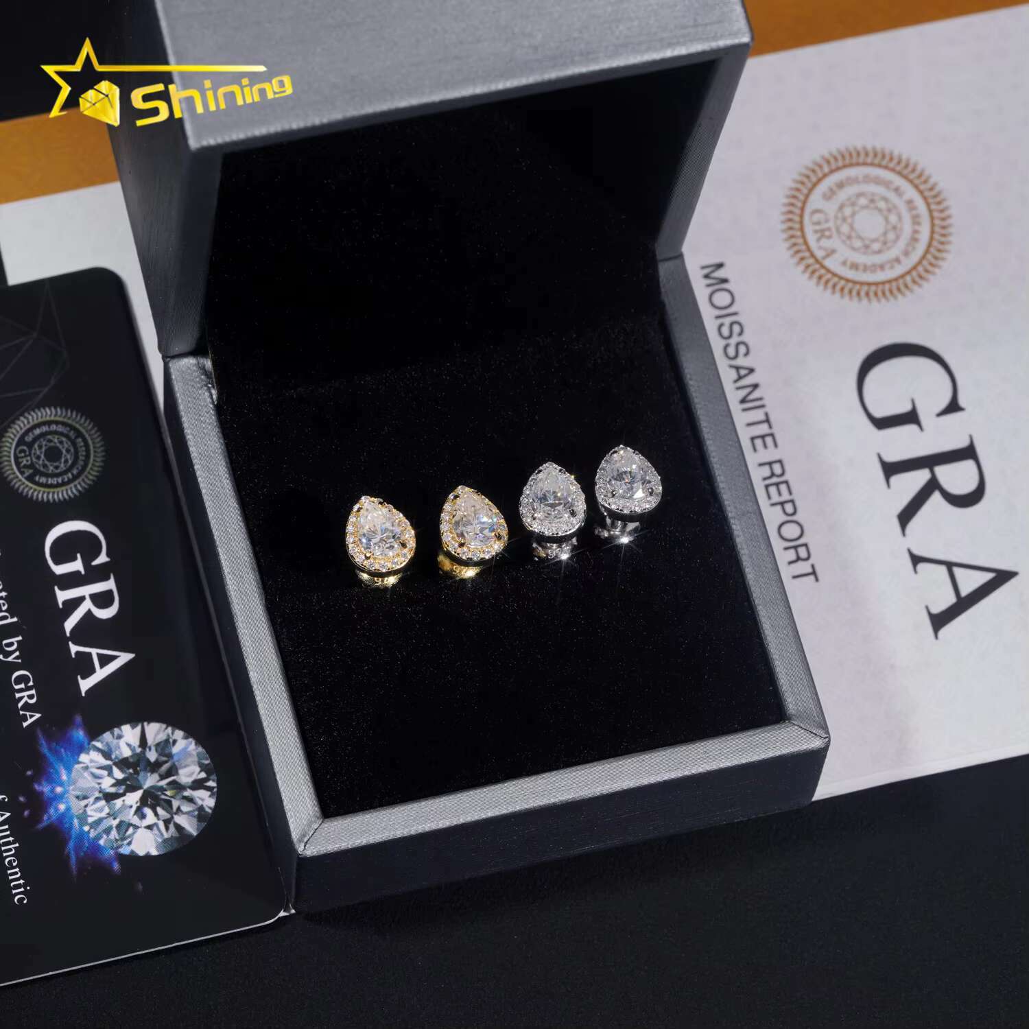 New Arrival 925 Silver Halo Design Pear Cut Moissanite Stud Earrings GRA Certificated Screw Back Women Fine Jewelry Earrings