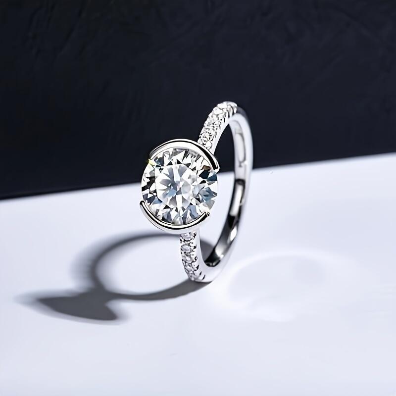 Women's Moissanite Engagement Half Mount Lab-Grown Dia Promise Ring 14K White Gold Plated Gift
