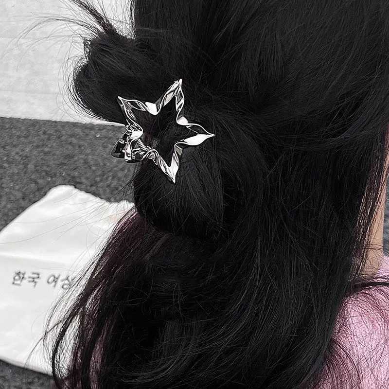 Y2K metal silver star female hair clip Korean simple love heart pentagonal shark clip girl hair clip accessories Y2504012