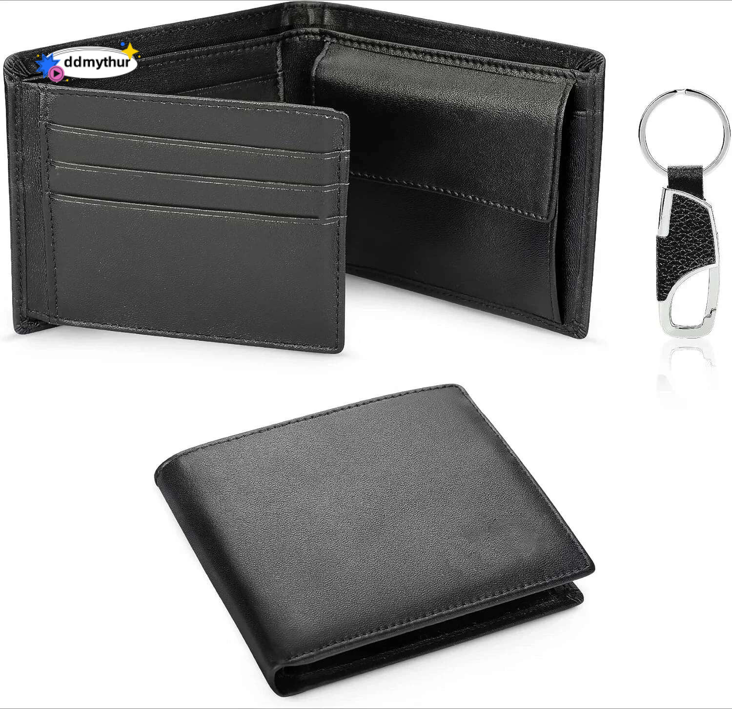 Classic Mens Black Leather Wallets Solid Soft Credit Cards Holders Slim RFID Blocking Purses Coin Pocket Banknote Compartments ddmythur