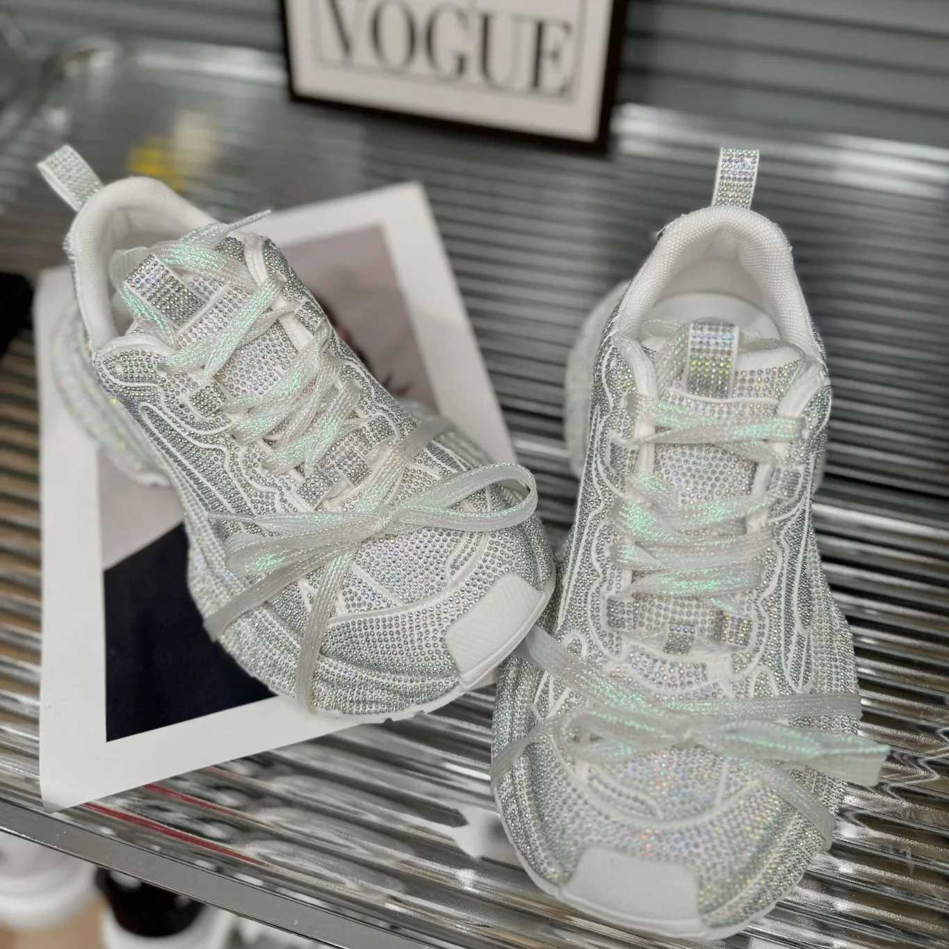 2025 Gypsy Rhinestone Thick-soled Fried Street Wens Spring New Straps Ins Trendy Casual Platform Sneakers Dad Shoes Z250411