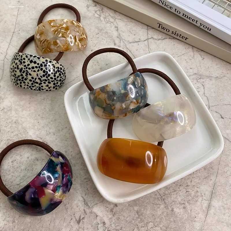 Korean Acetic Acid Oval Half Round Buckle Hair Rope Womens Retro Elastic Ponytail Frame Curling Accessories Headwear Y2504012