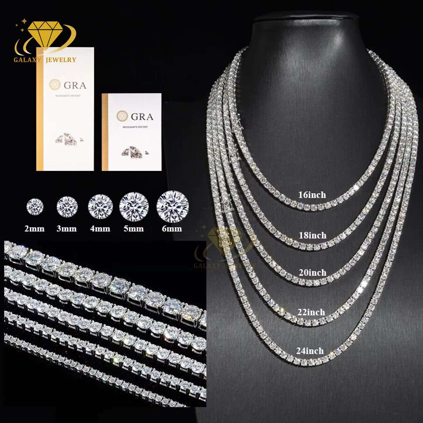 Hot Selling 2-5mm Vvs Moissanite Women Fashion Tennis Bracelet Bangles 925 Sterling Silver Iced Out Diamond Tennis Chain