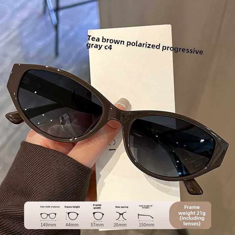 Womens personalized oval cat eye sunglasses with high-end fashion trend UV resistant polarized street photography sunglasses Z250411