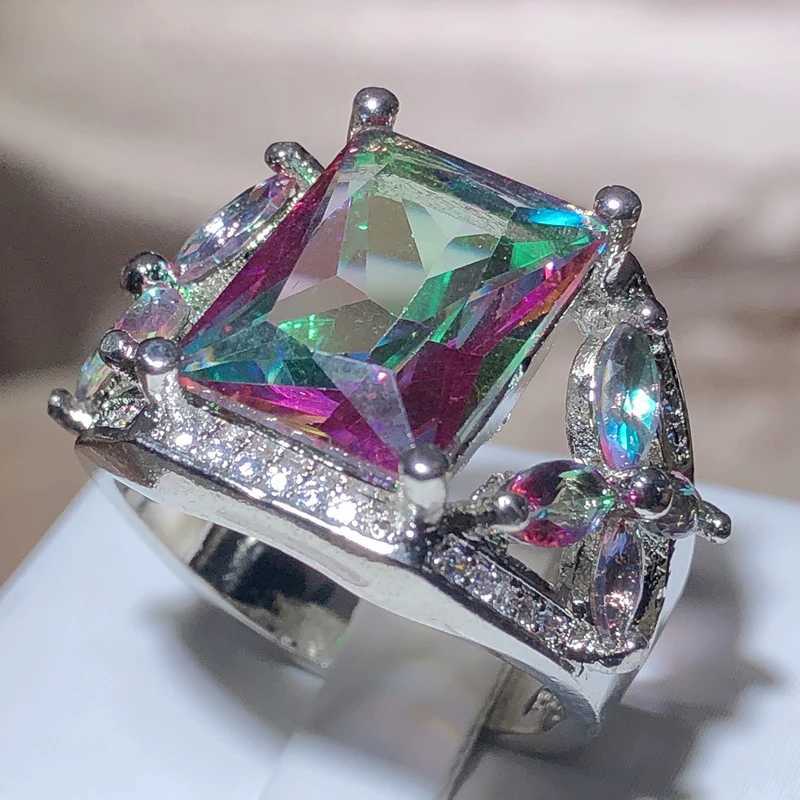 925 printed Gothic dazzling square zirconia womens ring multi-color crystal engagement ring party jewelry decorationXJ250412