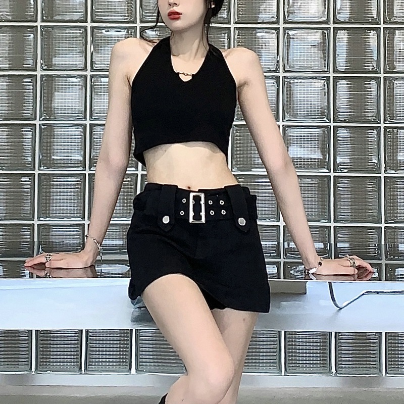 X123 denim skirt half skirt women high waist skirt short skirt design belt skirt vest