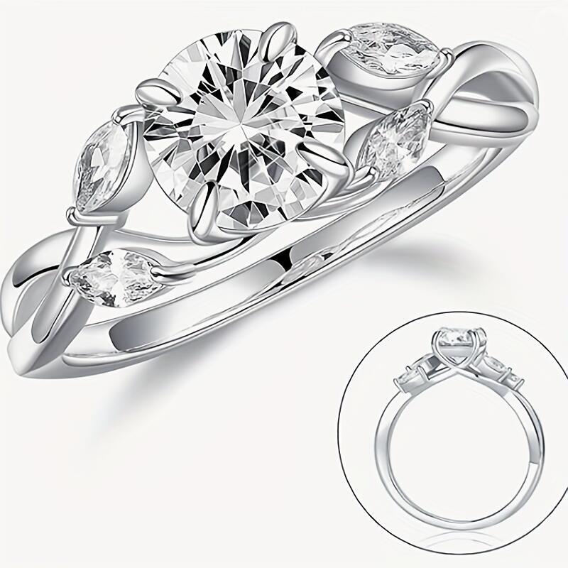 Willow Leaf Engagement Ring, 1.2ct D Color VVS1 Clarity Lab Made Wedding Sterg Sier Branch Moissanite Ring Women's Gift