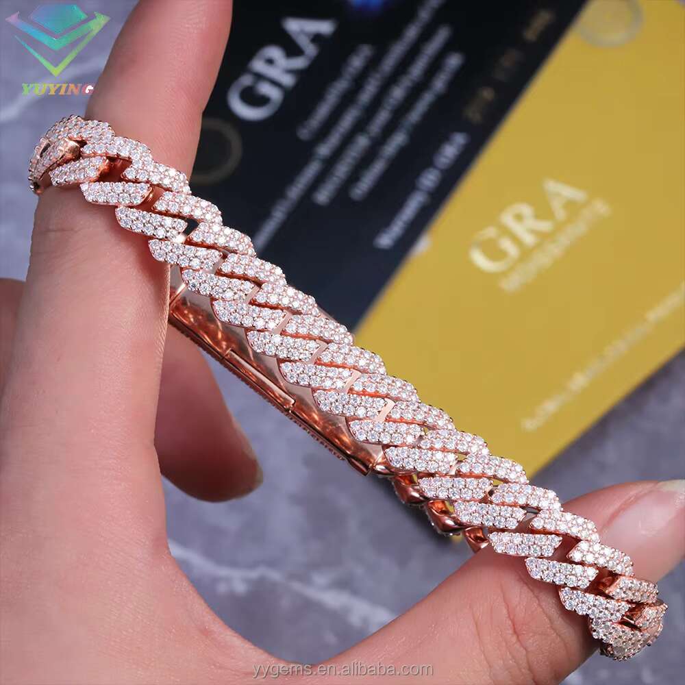 10mm 2 Rows Cuban Link Chain for Men 925 Silver Gold Plated Iced Out Moissanite Miami Necklace for Women With Box Clasp Hip Hop