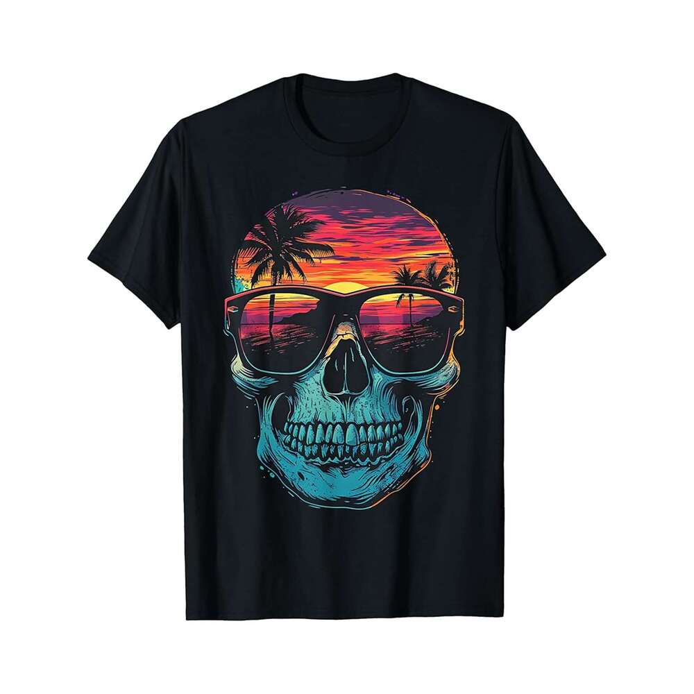 Designer T shirt Seventies Sunset Surfer Sunglasses Skull Funny Graphic Tees - 220g T shits