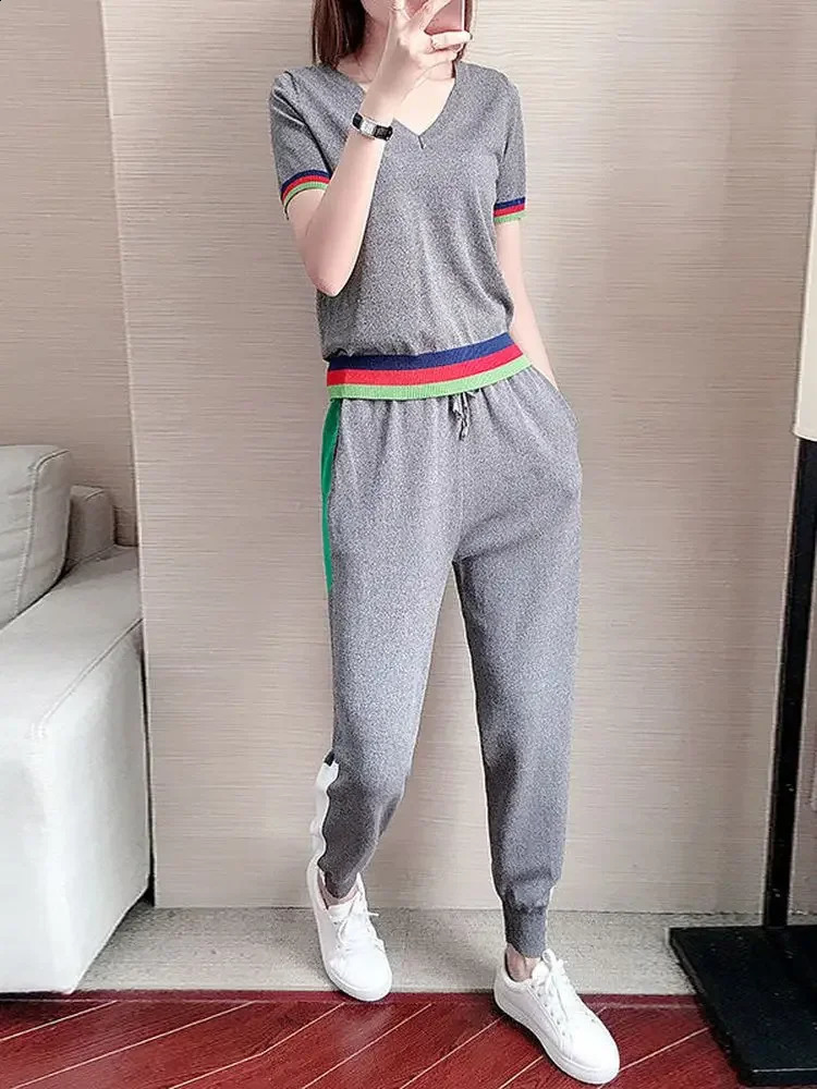 Sports Suit for Women Summer Fashion Korean-style Age-reducing Loose Casual Short-sleeved Two-piece Gym Clothing Suits 250411