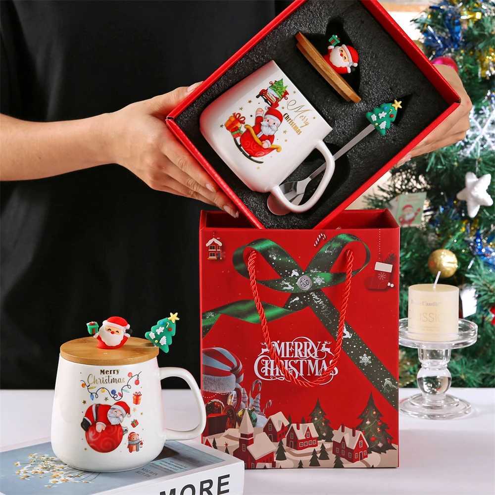 Christmas Christmas Themed Santa Reindeer Ceramic Coffee Mug with Lid and Spoon Perfect Holiday Gift Y251112