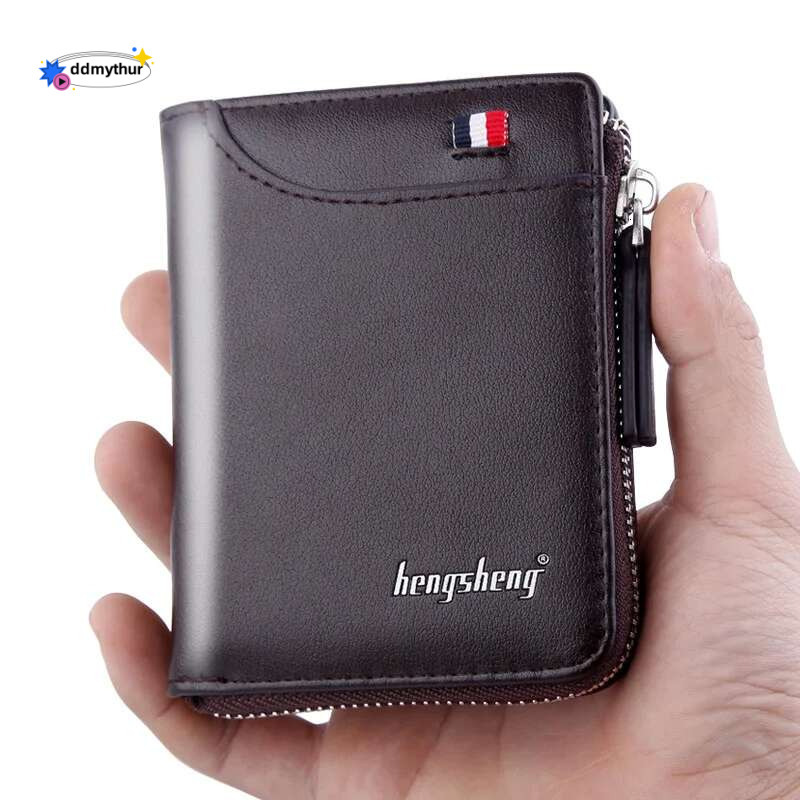 Men's Short Wallet, Cash Zipper with Billfold, ID Bank Card Beauty Pocket Book, 2 Fold Business Fashion Moneybag 11*9.3*1.5CM ddmythur