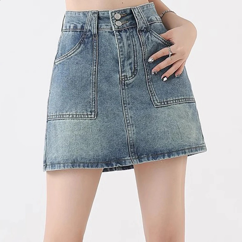 Women High Waist Gothic Streetwear Skirts Jeans s Vintage Denim Mini Dress Female Preppy Style Blue Black Straight Skirts 250407