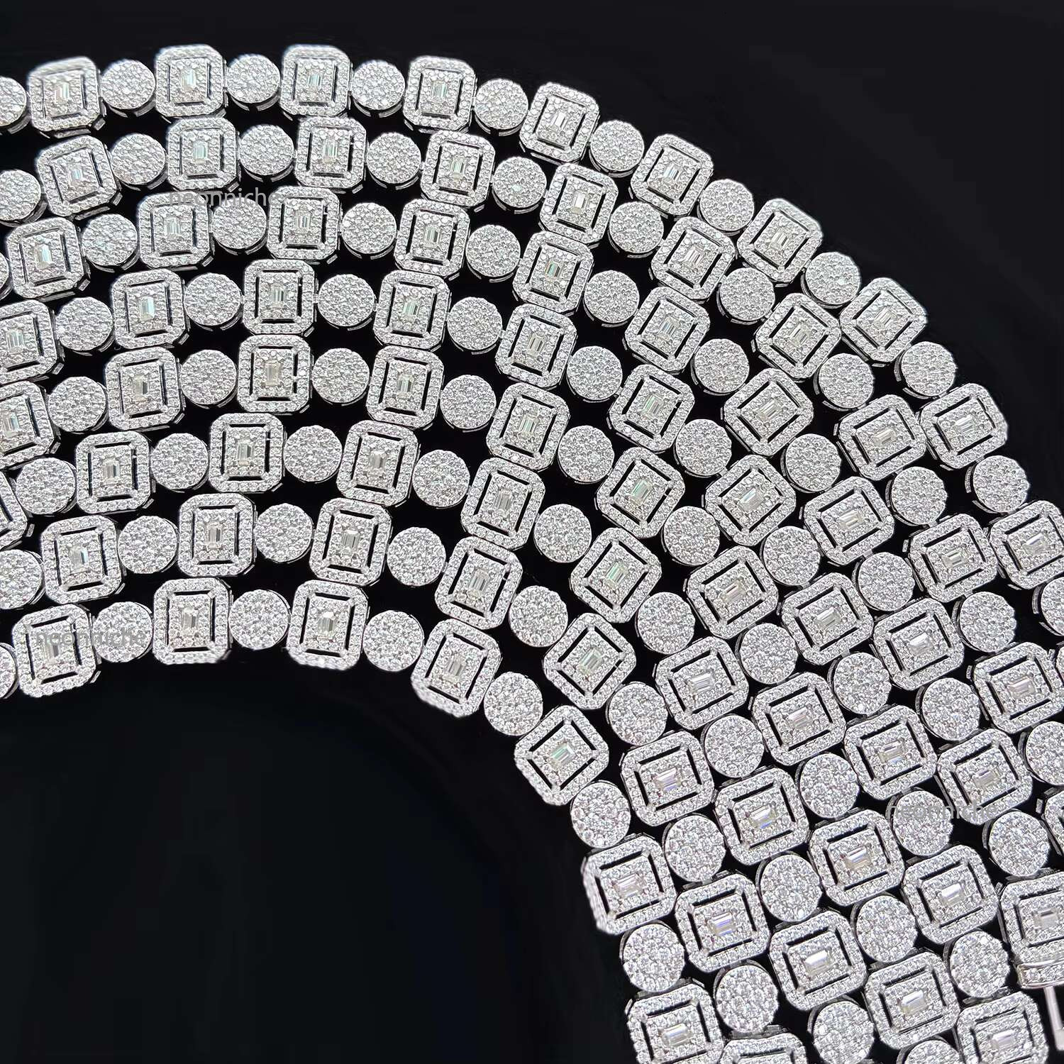 Hip Hop Jewelry 8.5mm White Gold Sier Cluster VVS Baguette Moissanite Dia Ice Out Tennis Bracelet for Men Women