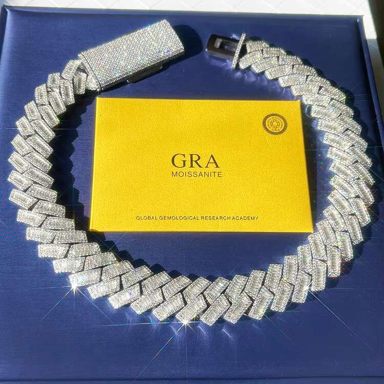 Customization 20mm Luxury Chain Baguettes Moissanite Diamond 925 Silver Iced Out Miami Cuban Chain