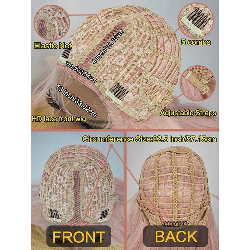 36 inch Long Pink Wigs for Black Women Glueless Synthetic Lace Front Pre Plucked Heat Resistant Wig with Natural Haire