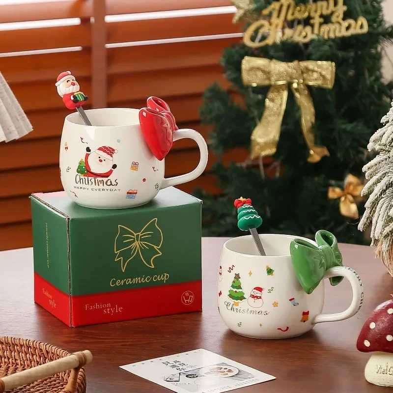 Christmas 2025 New Cute Christmas Ceramic Mug with Bow Stylish Cute Bow Mug Coffee Cup for Home Perfect Holiday Gift and Party Favor Y251112