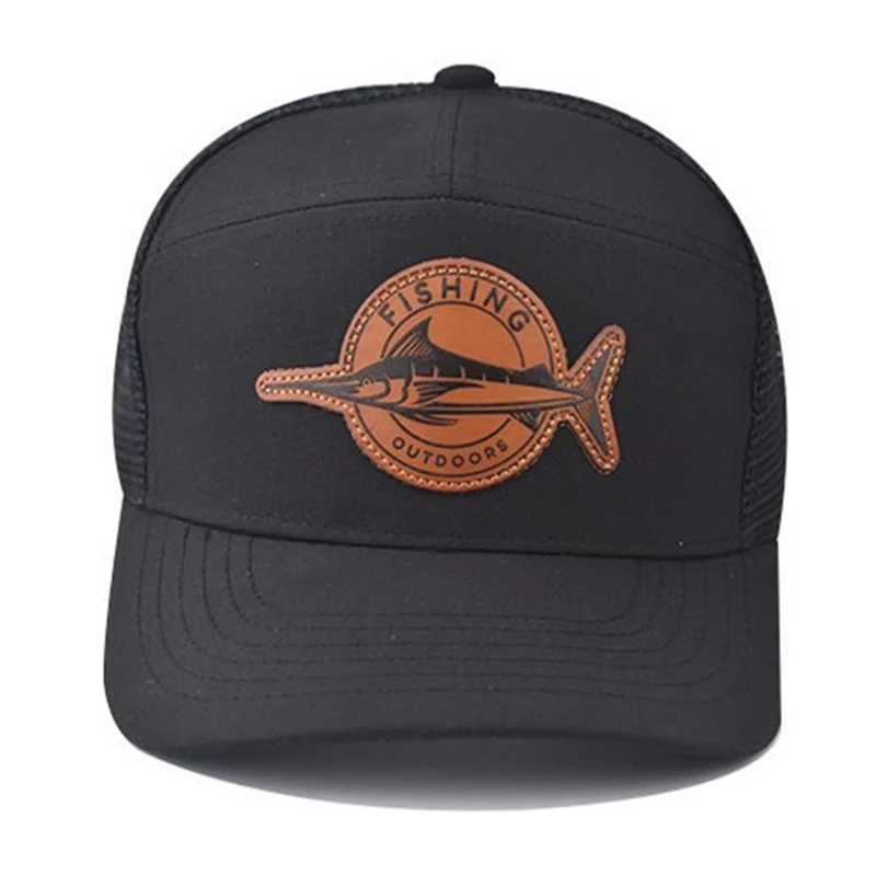 Hot selling unisex seven panel truck driver cap with adjustable baseball C shark pattern patch fishing capXJ250411