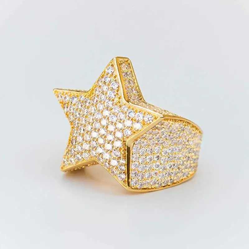 Milangirls new hip-hop rock five-star ring for mens luxury gold silver rhinestone zircon pentagonal ring for womens wedding partyXJ250412