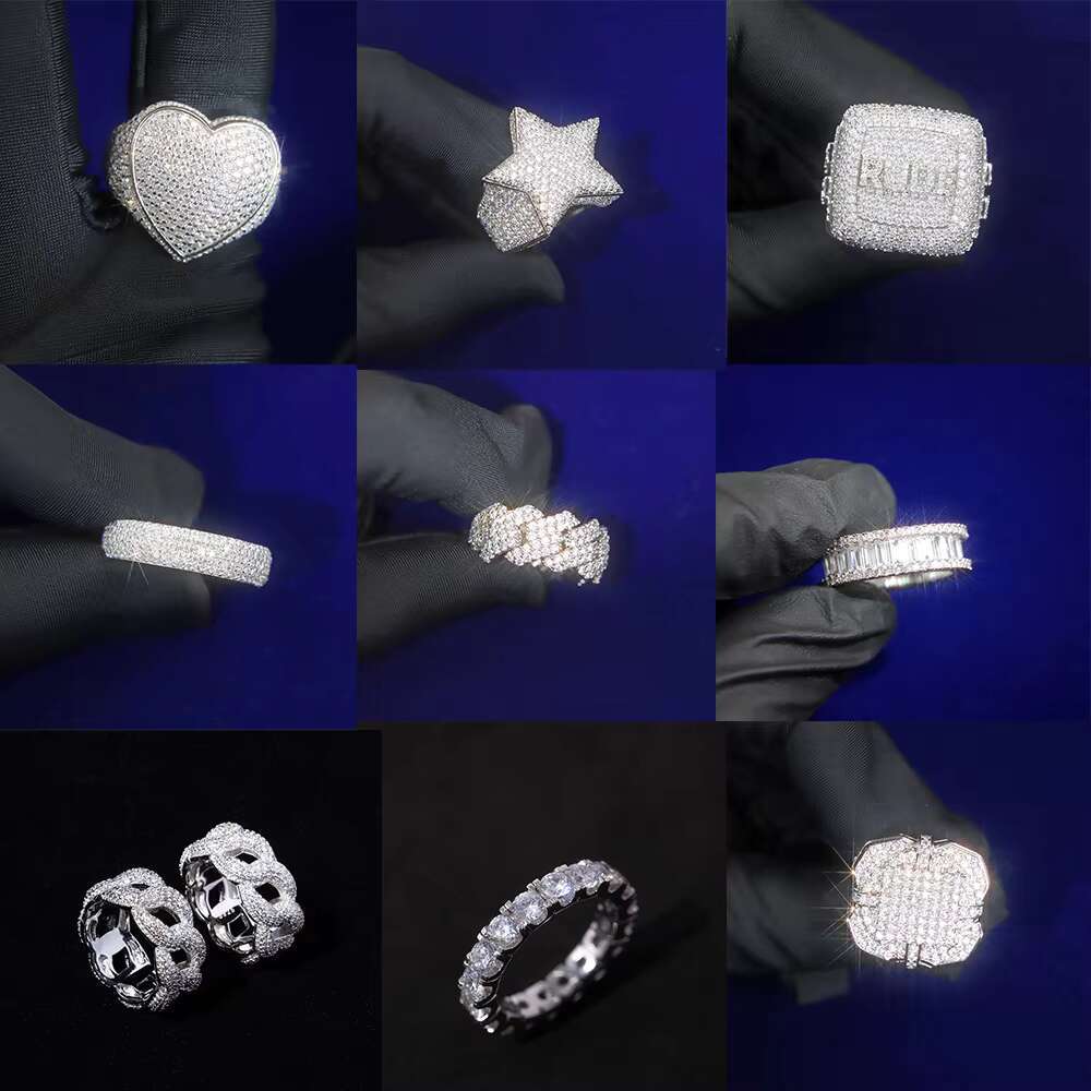 Yu Ying Starsgem Fashion Design Hiphop Man Ring 925 Sterling Silver Moissanite Cuban Ring