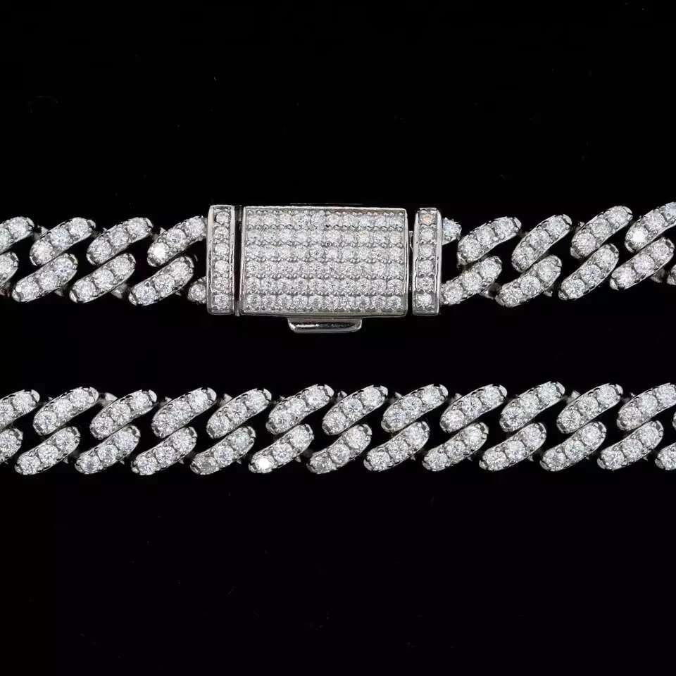 Qianjian Jewelry Cuban k Necklace Mossanite Sier Dia Wholesale Hip Hop Men VVS1 Moissanite 10mm 16-20in Chain