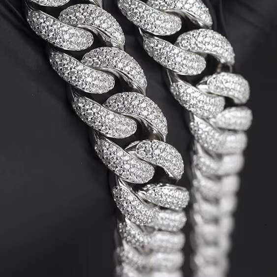 Custom Gold Plated 925 Sterling Silver 15mm Wide Lab Diamond Cuban Link Chain for Party Gift Iced Out Moissanite Necklace