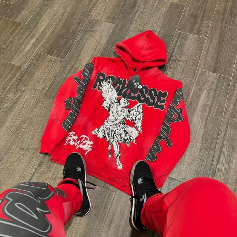 Retro rock punk style oversized sweatshirt American Harajuku color letter printed graphic hoodie mens casual hip-hop streetwear 250411