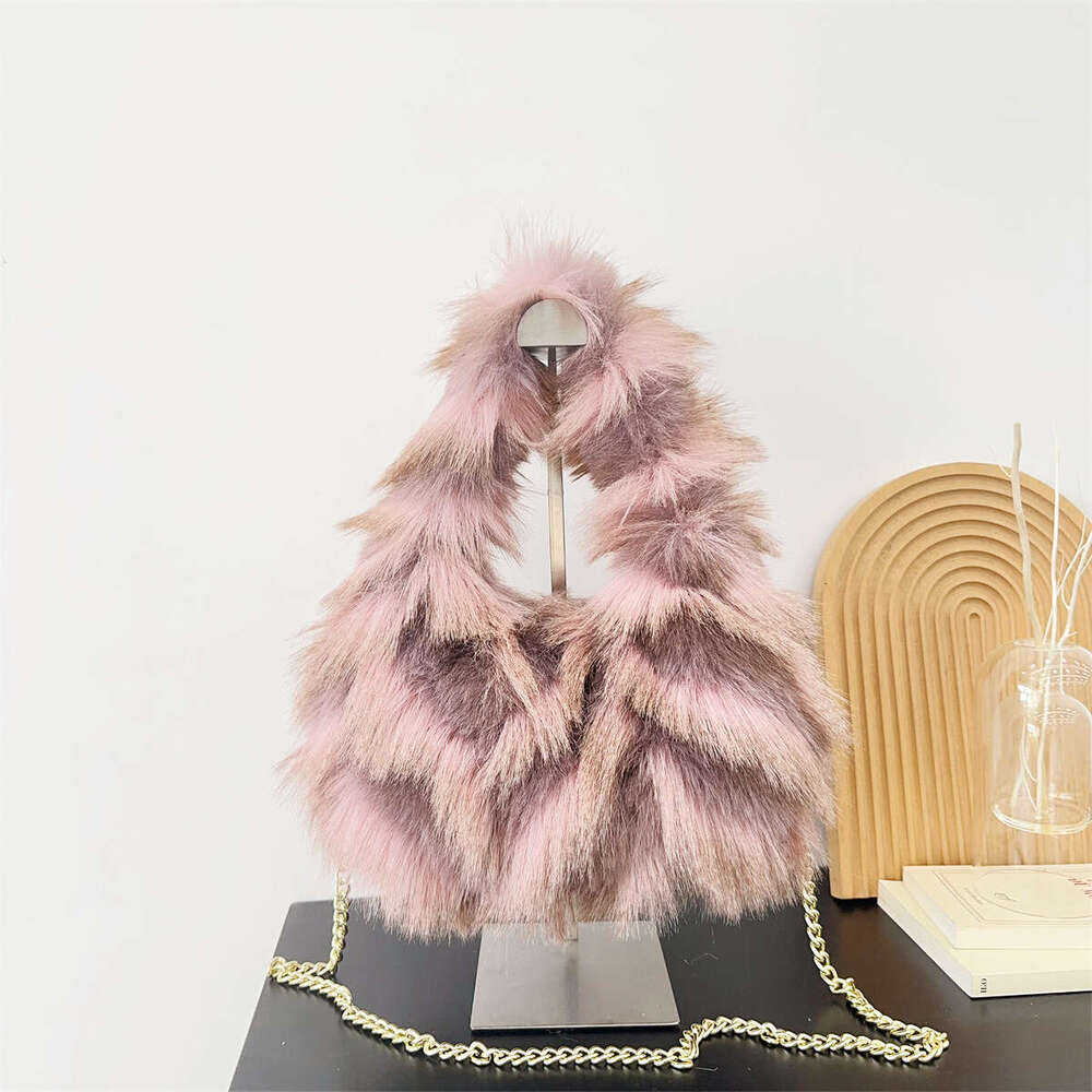 New Autumn Winter European American Big Brand Blogger Same Style Imitation Fox Fur Jacquard Texture Handbag Crossbody Bag