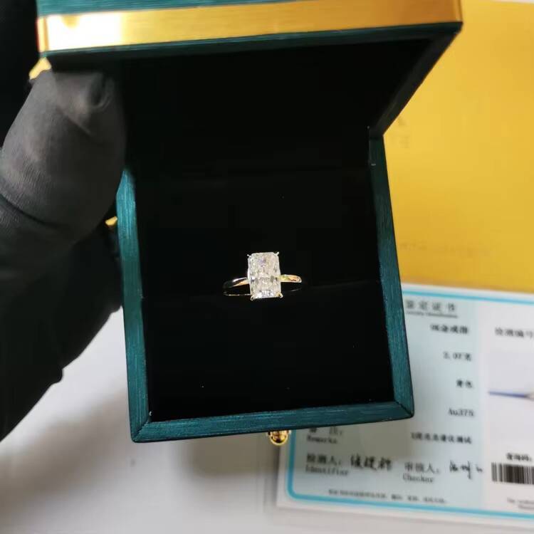 Custom Handmade 14K Solid Gold 3CT Radiant Ice Crushed Cut D Moissanite Engagement Ring Jewelry Findings
