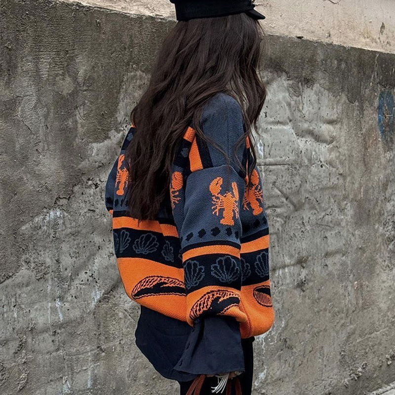 Fall outfits women Women's contrasting color pullover sweater round neck long sleeve autumn and winter casual style street style---NBL141