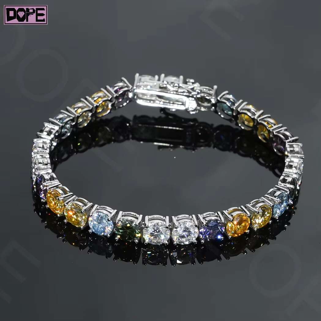 6mm Moissanite Bracelet Iced Out Men Hip Hop 925 Silver VVS Colored Moissanite Tennis Bracelet