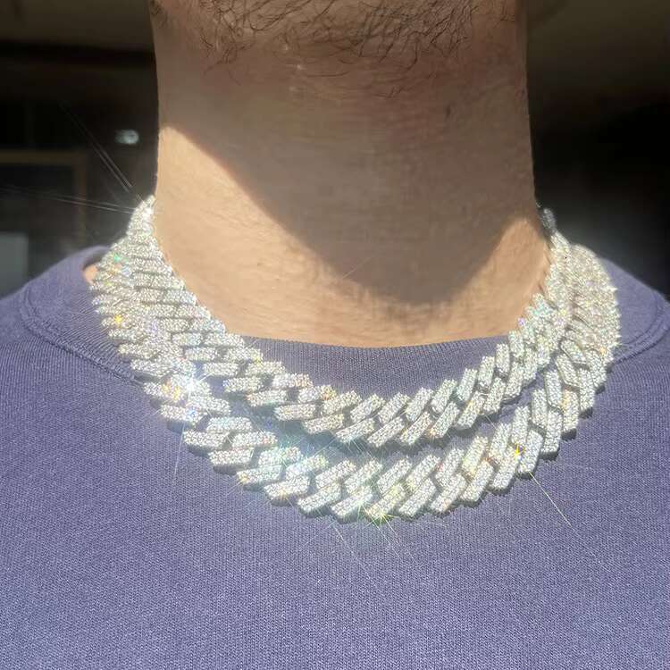 Hot Sale Hiphop Cuban Chain 2rows Wide 8mm/10mm/12mm/13mm/14mm/15mm/20mm Real S925 VVS Moissanite Cuban Link Chain
