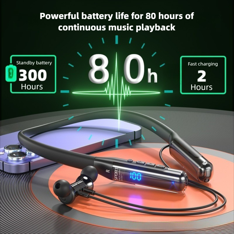BT125 Gaming & Sports Bluetooth Neckband Headphones, ENC Wireless Earbuds with long endurance and Digital Display, IPX5 Waterproof for Mobile Gaming &