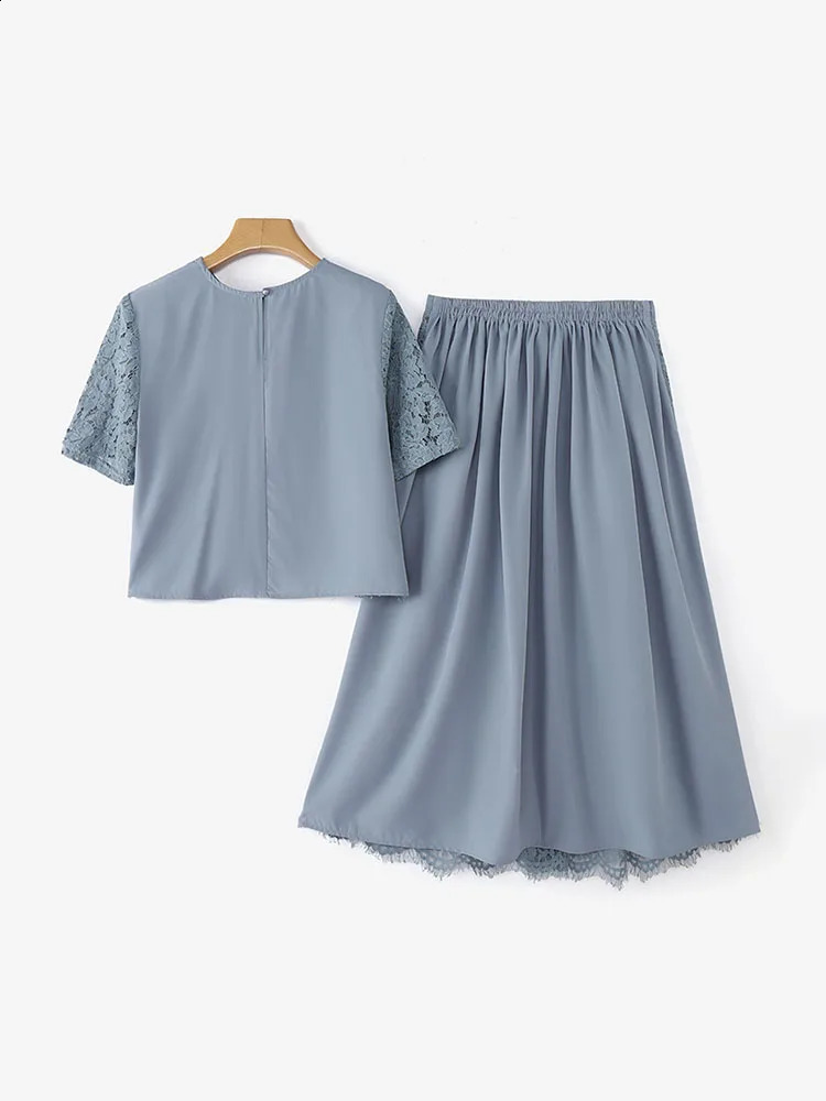ZANZEA Elegant Openwork Lace Skirt Sets Women Casual Short Sleeve Crop Tops A-line Long Skirts 2pcs Outfits Holiday Party Suits 250411