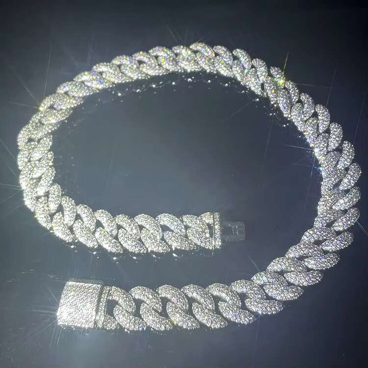 Solid Gold Plated 925 Sterling Silver 13mm-15mm Wide Moissanite Cuban Link Chain Iced Out Necklace for Men for Gifts Parties