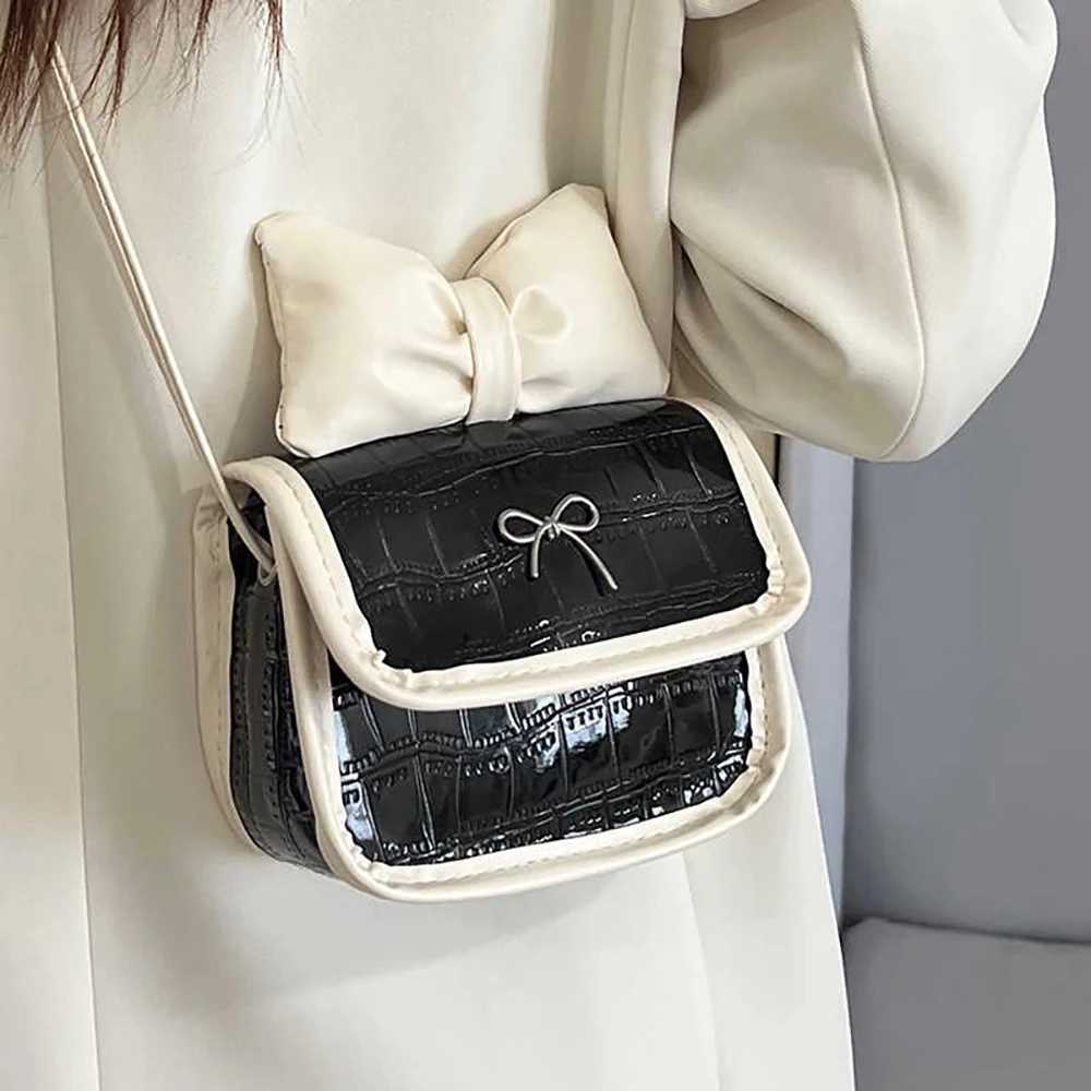 Trendy Patent Leather Crossbody Bag Stone Pattern Bow Flap Square Single Shoulder Bags 2025 New Fashion Small Mini Messenger BagT2511112