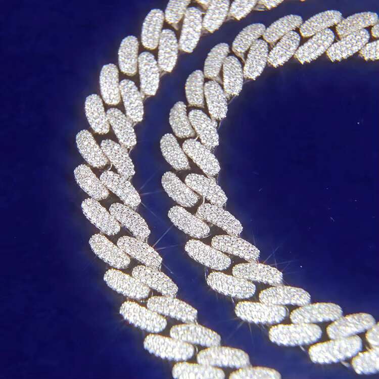 New Design 13mm 3rows Cuban Chain Fine Jewelry S925 Silver 18k Gold Plated Moissanite Cuban Link Chain Mens Hip Hop Necklace