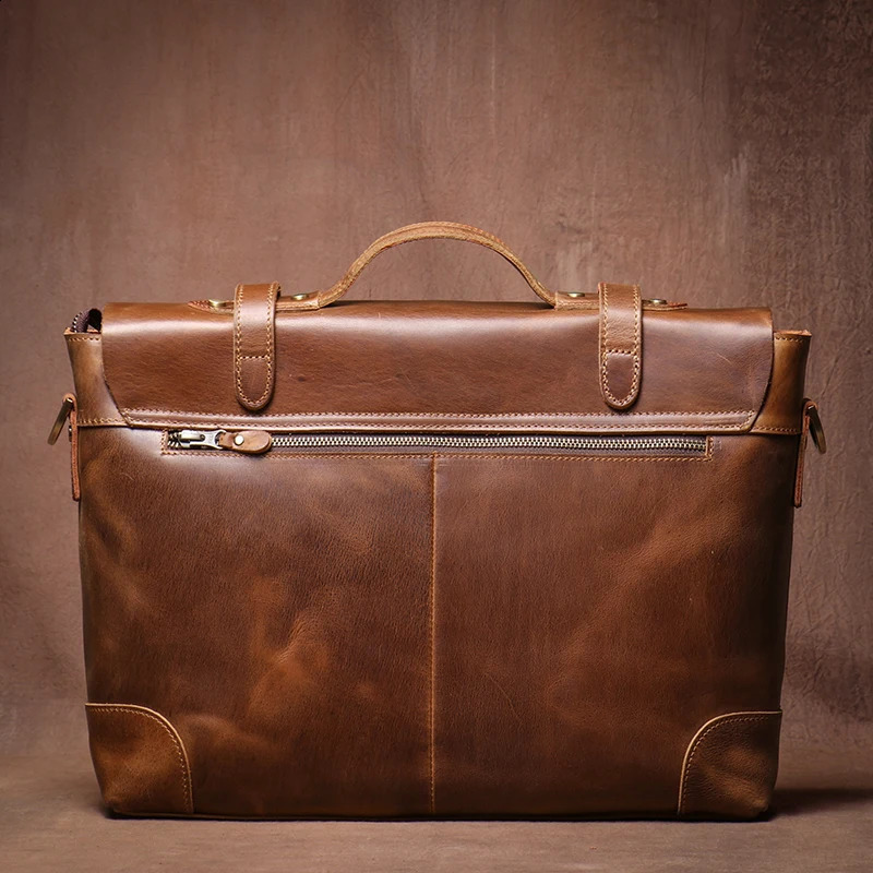 Genuine High Grade Retro Leather Briefcase Classic Mens Handbag Messenger Bag Office Computer Bags For 15 Inch Laptop 250407