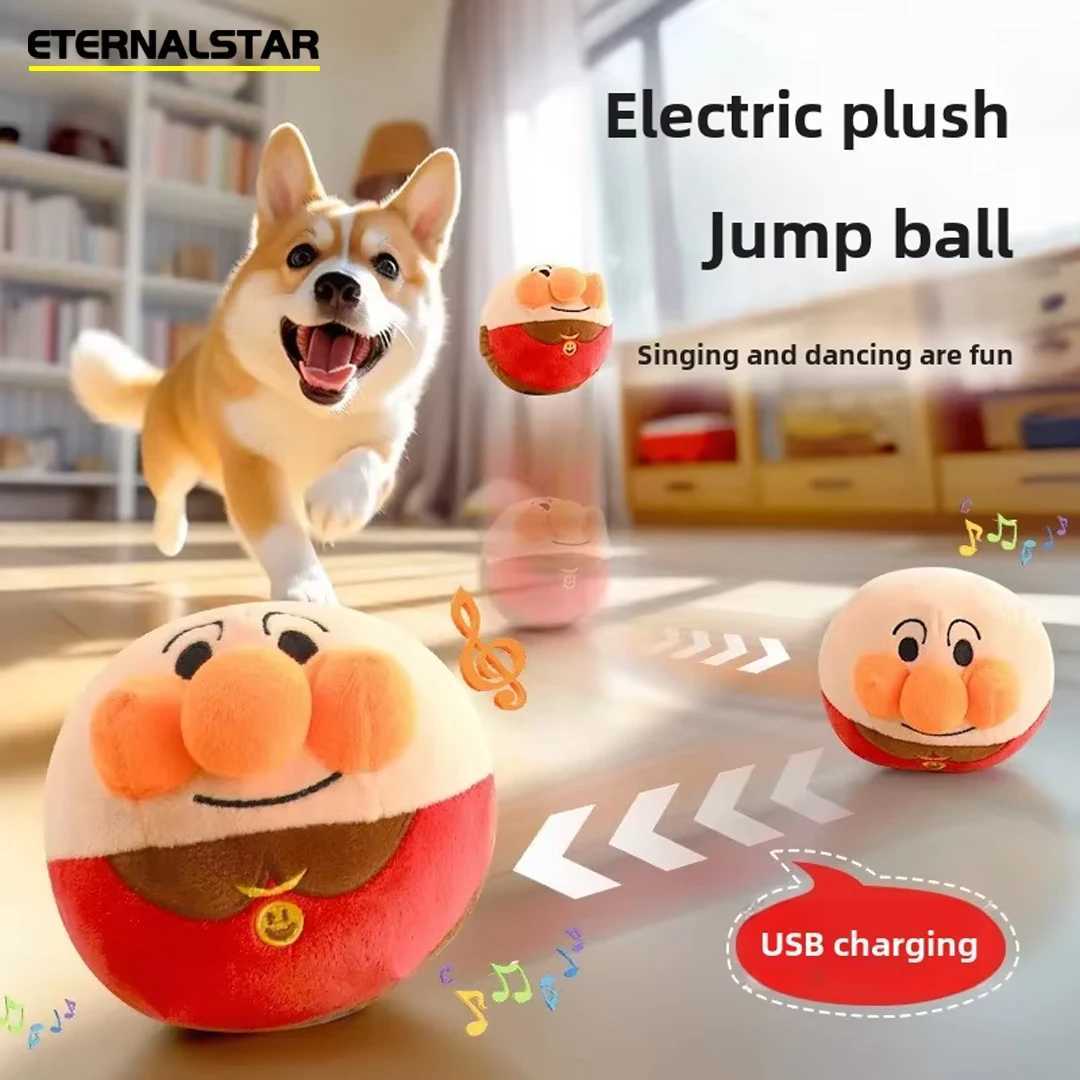 High Quality New dog toy interactive electric plush jumping ball USB charging clown cartoon dog training toy pig pet product T2504012