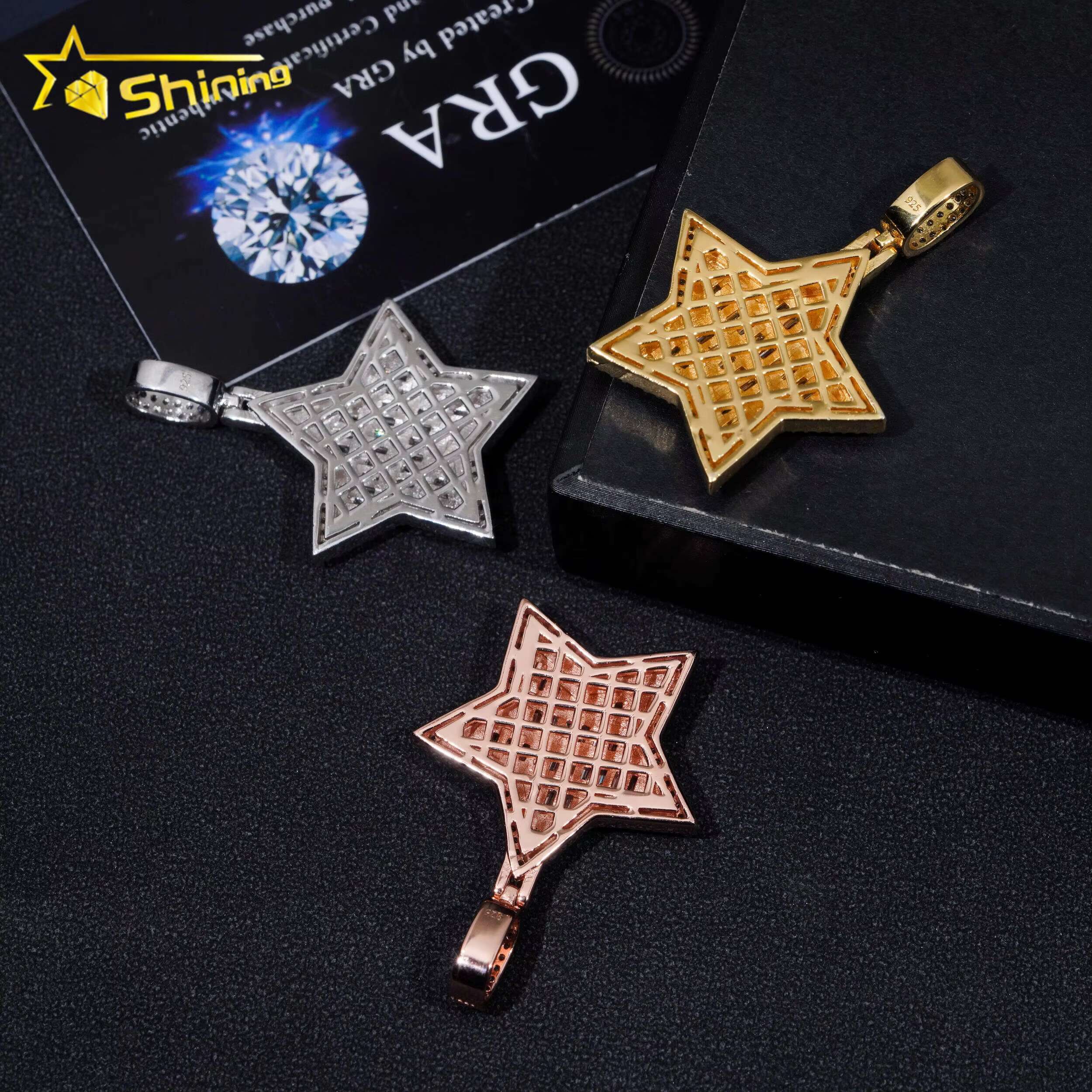 RTS GRA Hip Hop Jewelry 925 Sterling Silver Gold Plated Star Shape Iced Out VVS Moissanite Pendant