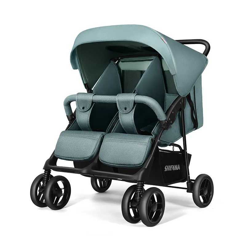 Twin Baby Stroller Foldable Portable High Angle Sitting and Lying Childrens Double Stroller W250910